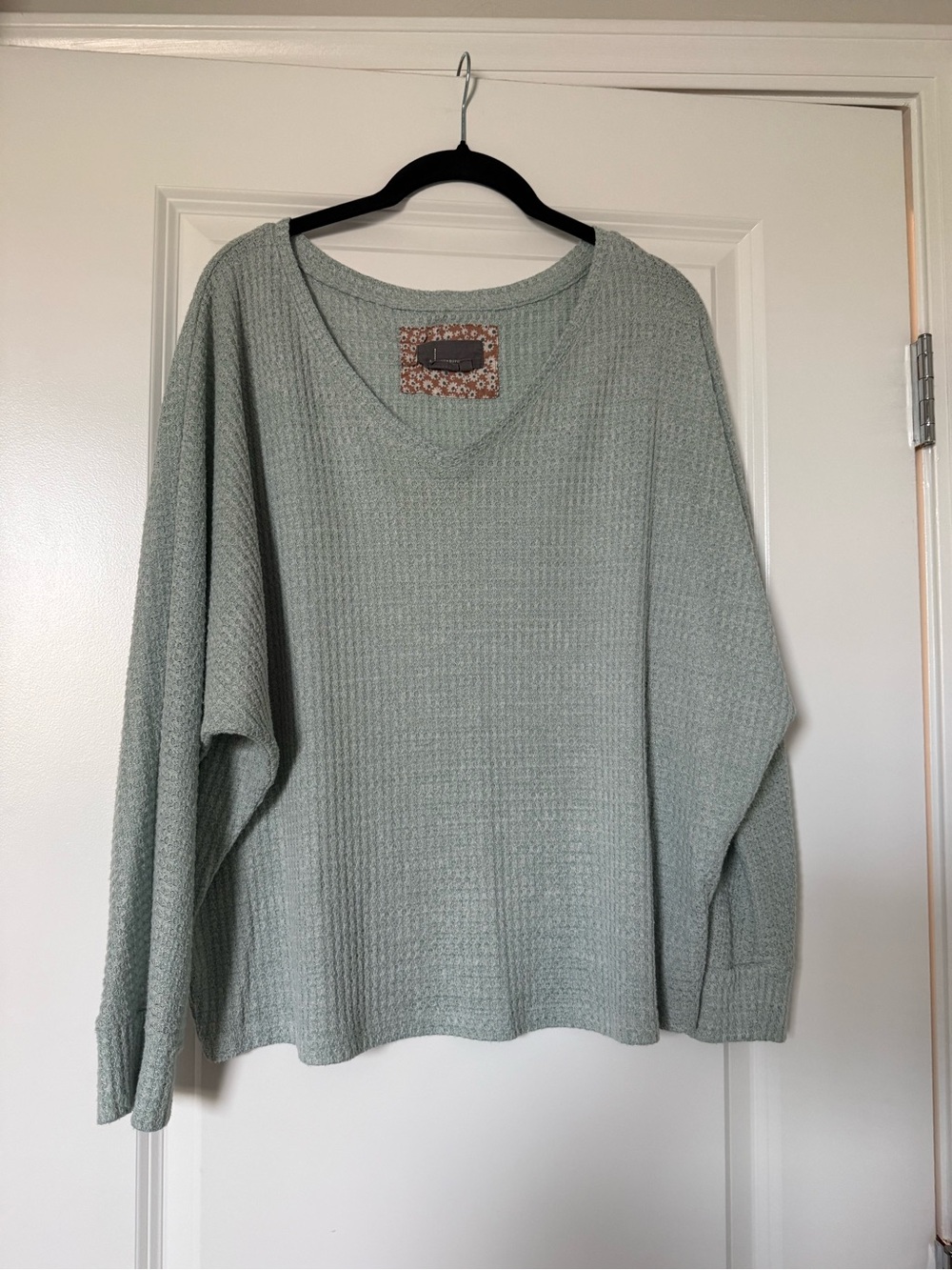 Anthropologie Sage Green V-Neck Waffle-Knit Sweater